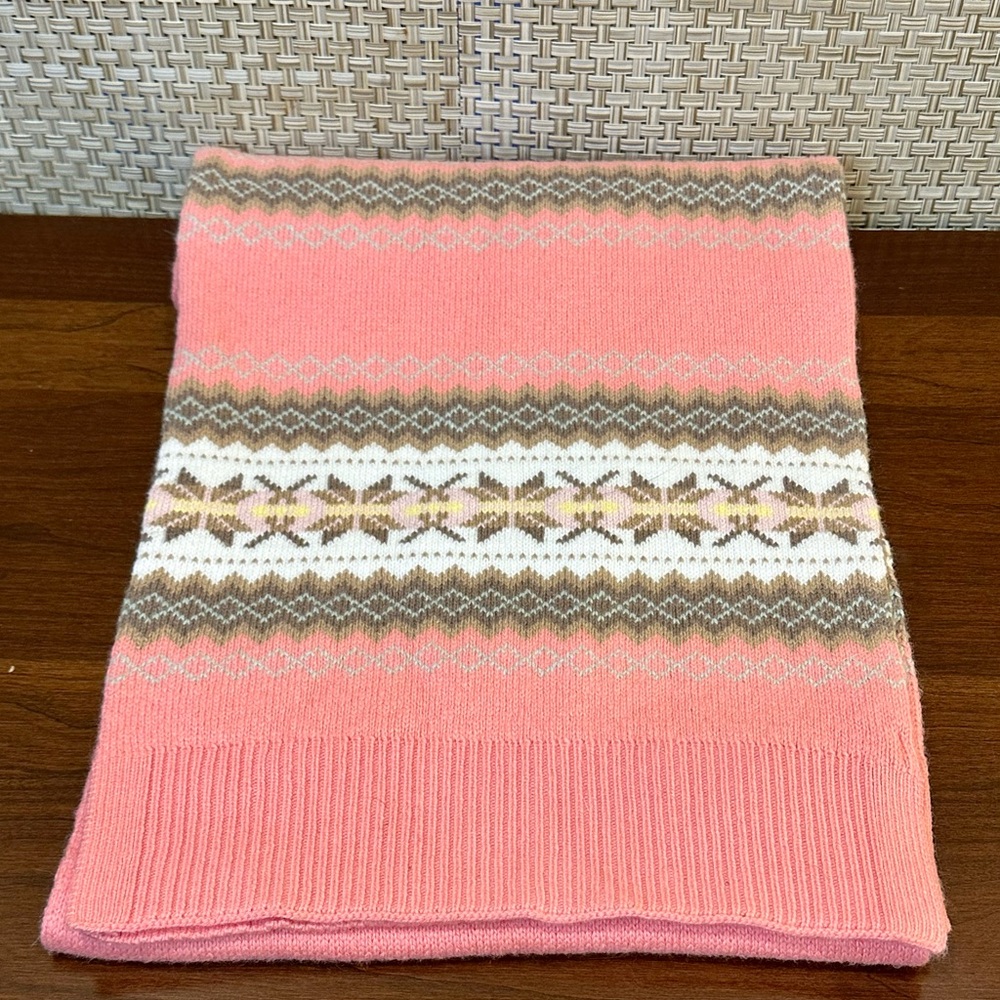 🌟HP🌟Talbots Holiday Fair Isle Salmon XL Scarf Merino Wool Blend